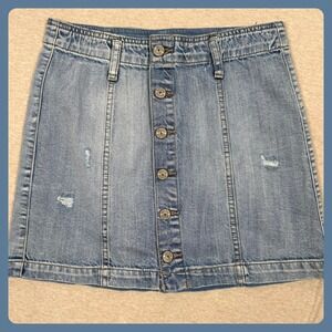 Rewash Brand Vintage Reunion Jean Button Front Mini Skirt Light Wash Y2K Size 25